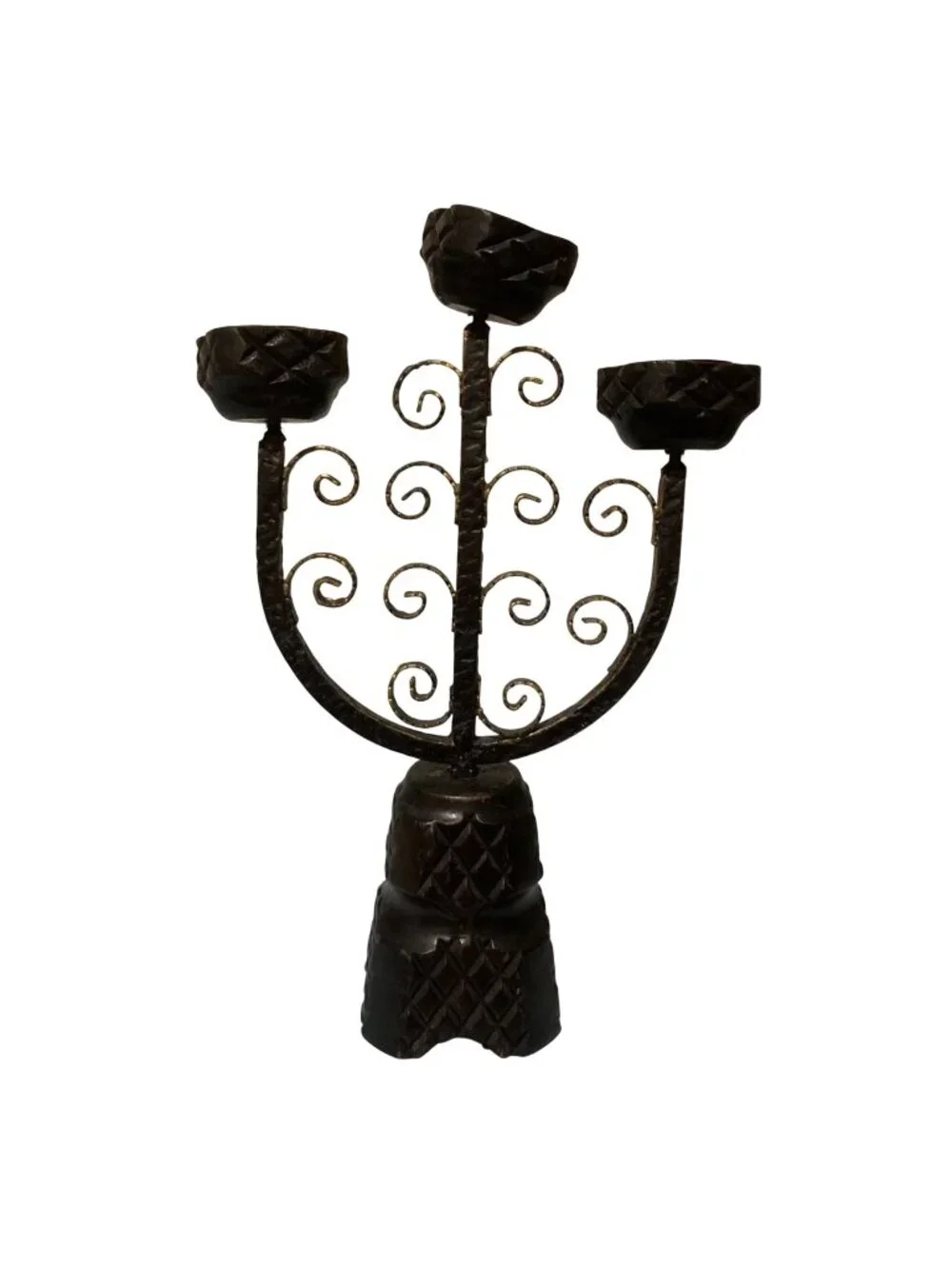 Vintage Brutalist Candelabra Spanish Revival Castlecore Candle Holder Wood And W